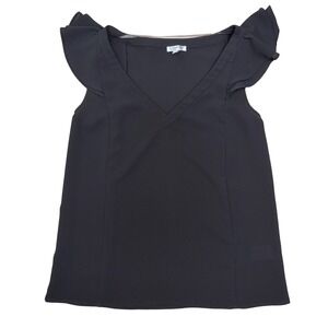 Reitmans Signature Black Flutter Sleeve V-Neck Blouse Corporate Whimsigoth  XS